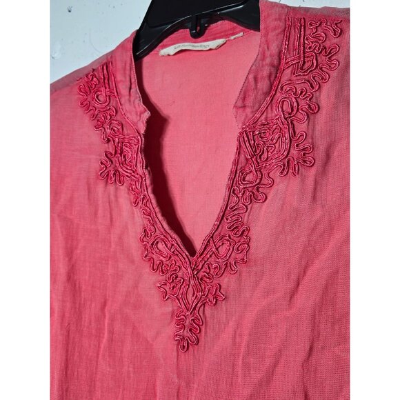 Soft Surroundings Embroidered V-Neck Tunic Top Size M Lagenlook Coastal Sheer - Picture 4 of 11